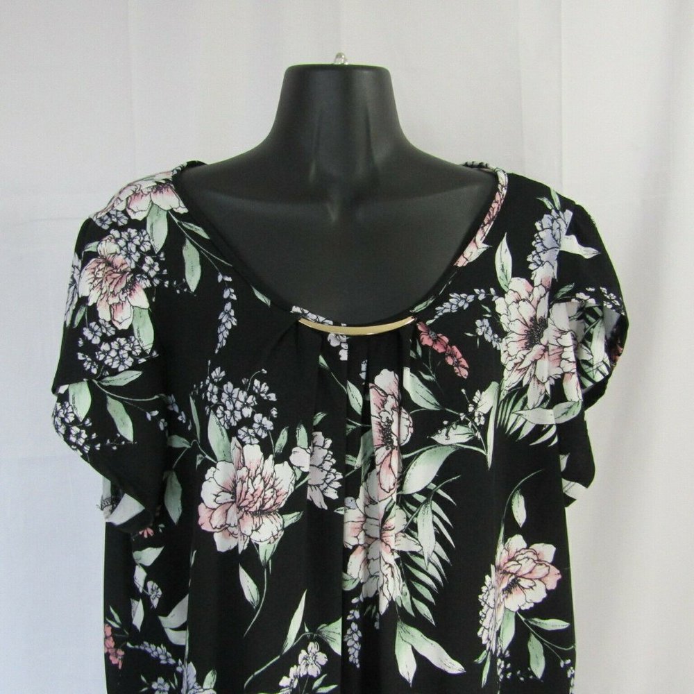 AUW Floral Pattern Tunic Blouse 1/4 Sleeve 3XL